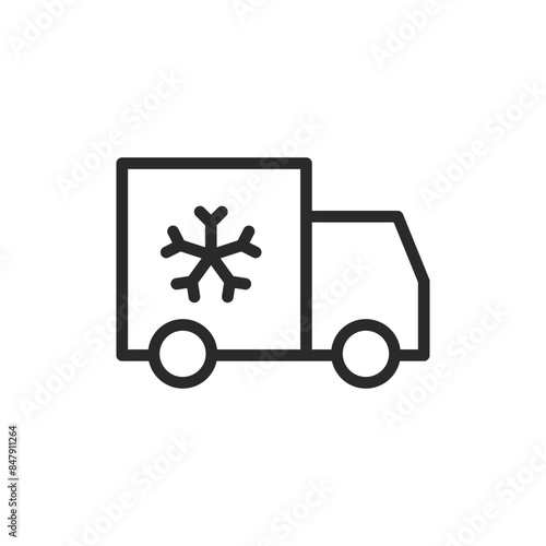 Refrigerated truck, linear style icon. A truck, refrigerated transportation or delivery. Editable stroke width.