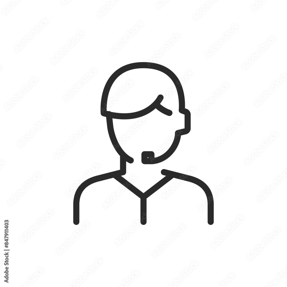 Customer service representative with headset, linear style icon. customer support or technical help. Editable stroke width. Customer service representative with headset, linear style icon. customer support or technical help. Editable stroke width.