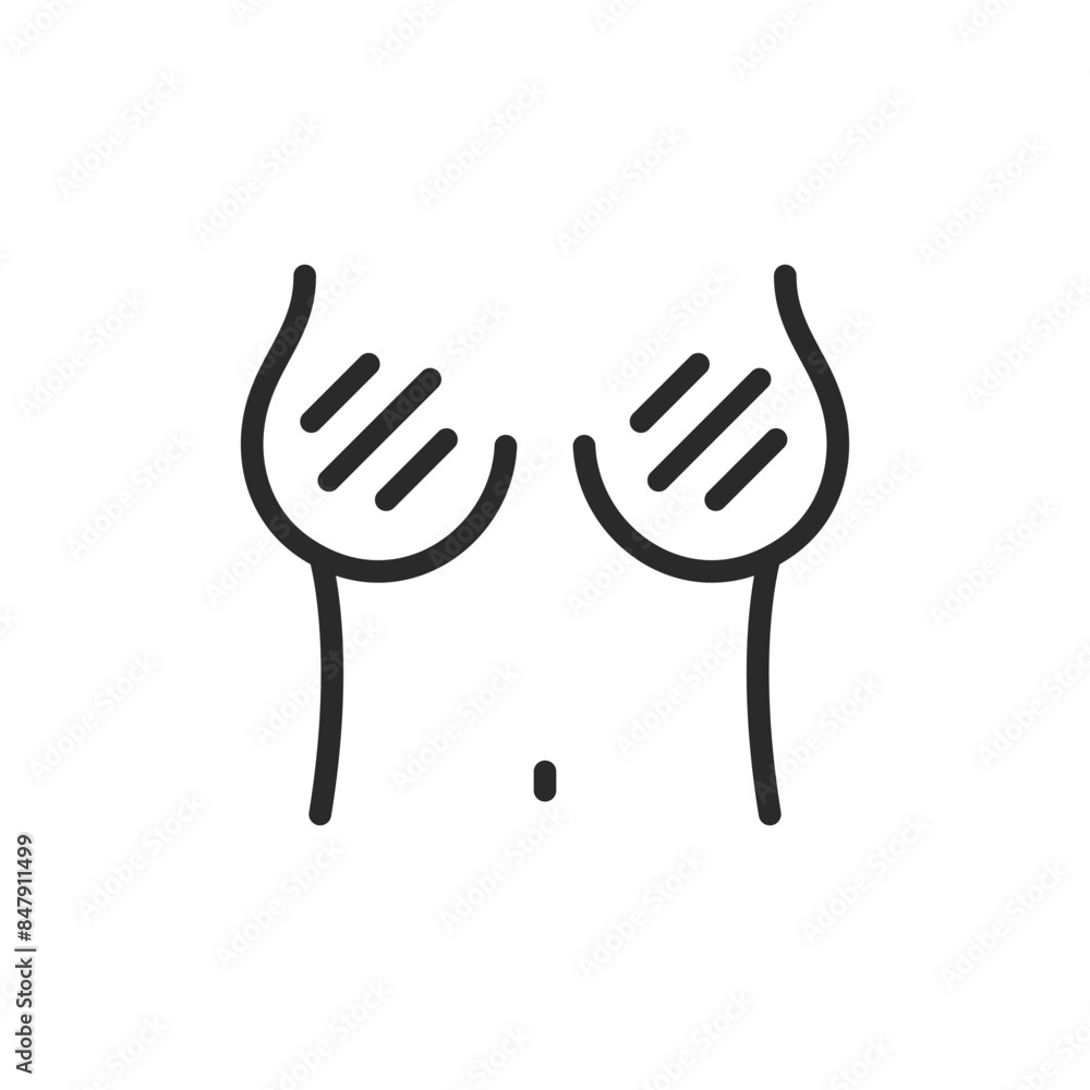 Breast pain, linear style icon. Woman with breast tenderness. discomfort or pain in the chest. Editable stroke width Breast pain, linear style icon. Woman with breast tenderness. discomfort or pain in the chest. Editable stroke width