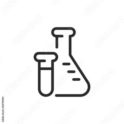 Laboratory test tube and flask, linear style icon. analysis, experiment, chemistry. Editable stroke width