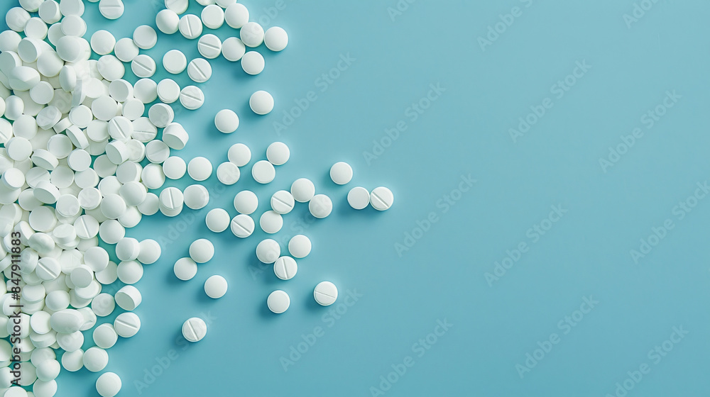 Heap of white pills on blue background for medical use Heap of white pills on blue background for medical use