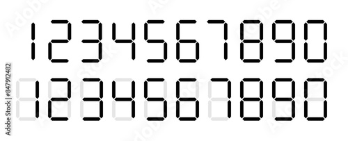 Black digital numbers. Digital clock numbers. Vector illustration