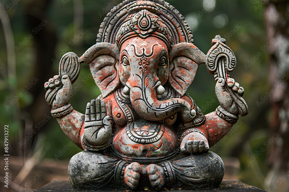A statue of an elephant sitting on top of a rock A statue of an elephant sitting on top of a rock