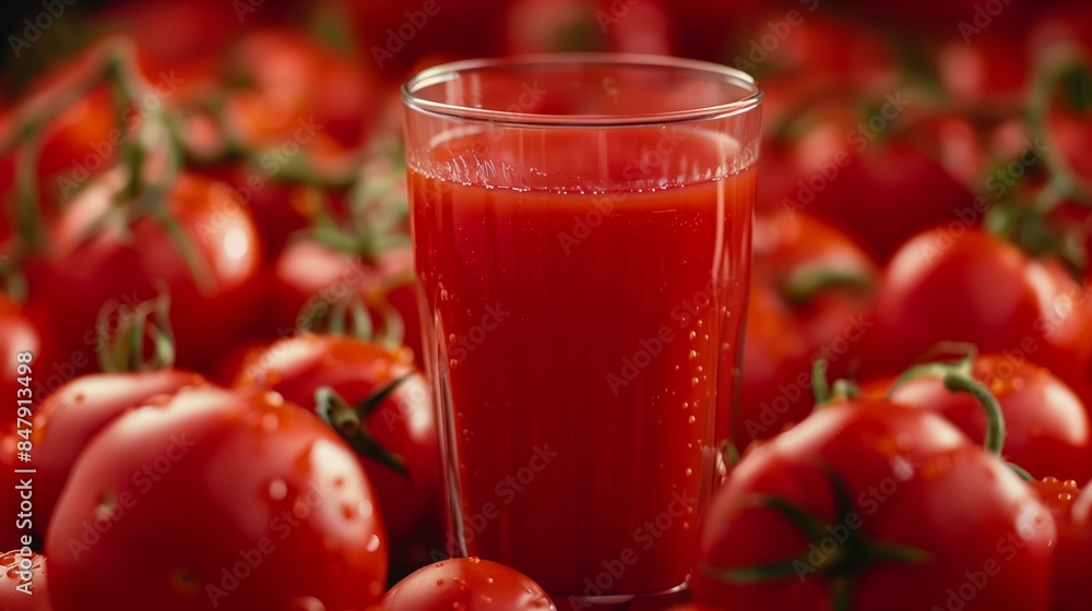Glass of Tomato Juice Surrounded by Tomatoes. Glass of Tomato Juice Surrounded by Tomatoes.