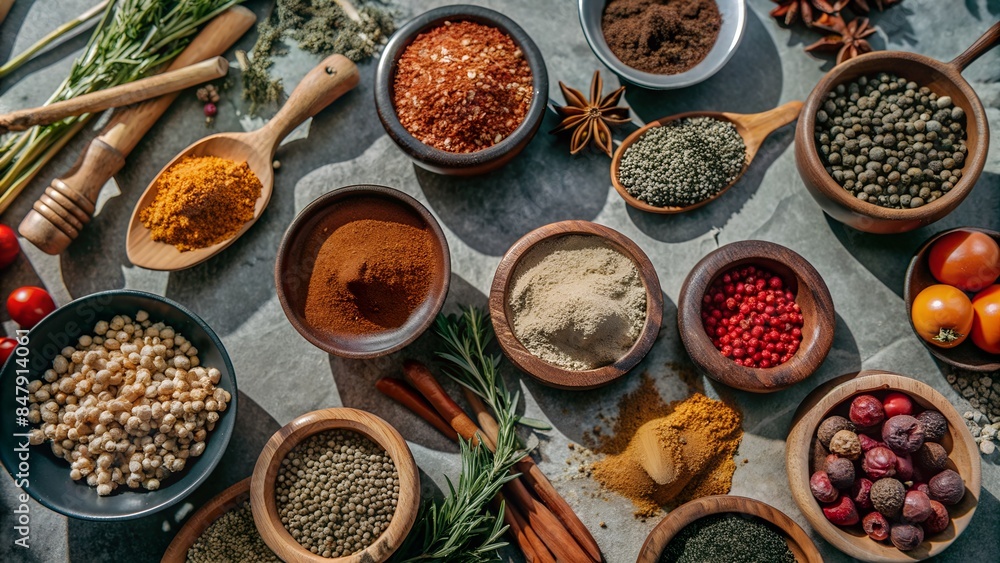 Top View of Herbs and Spices - Healthy Ingredients for Cooking Top View of Herbs and Spices - Healthy Ingredients for Cooking
