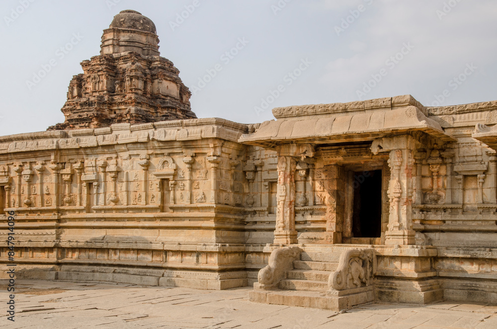 beautiful and magnificent Lord Shri Krishna Temple, Medieval sandstone architecture at Hampi, Karnataka, India, Asia. beautiful and magnificent Lord Shri Krishna Temple, Medieval sandstone architecture at Hampi, Karnataka, India, Asia.