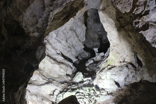 Inside a cave located in New Athos, Abkhazia.It is located under the slope of Iverskaya Mountain. It is a huge karst cavity with a volume of about 1 million  photo