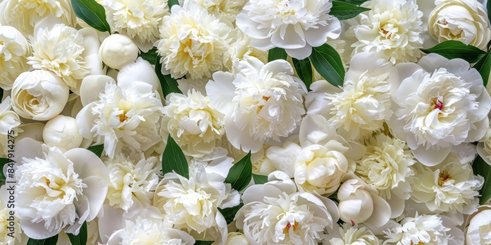 Soft white peonies with green foliage in a beautiful arrangement Soft white peonies with green foliage in a beautiful arrangement