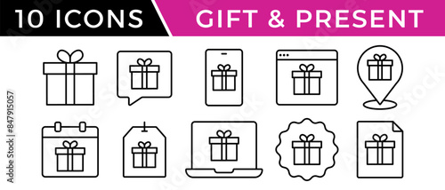 Gift icon vector set. Outline present symbol