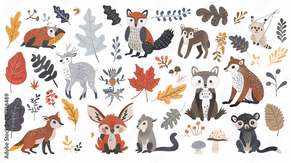 pattern with animals and fall leaves pattern with animals and fall leaves