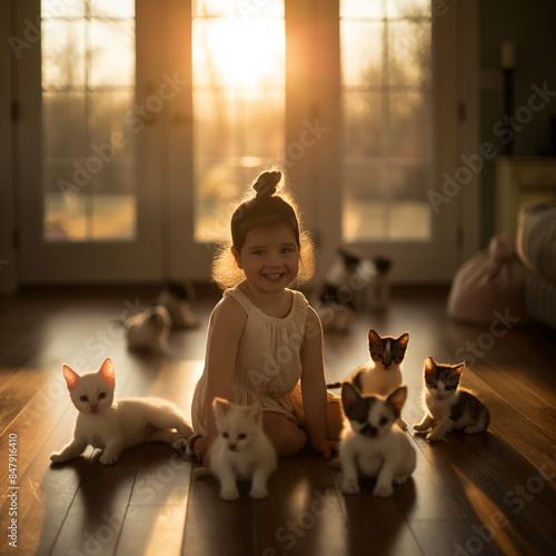 A young girl laughs with de...