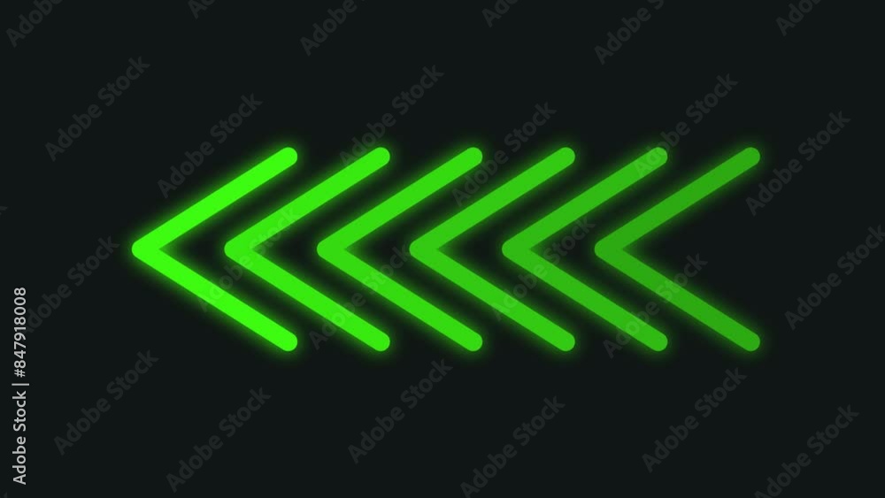 Green neon single line directional right swipe arrow loop animation. Green neon single line directional right swipe arrow loop animation.
