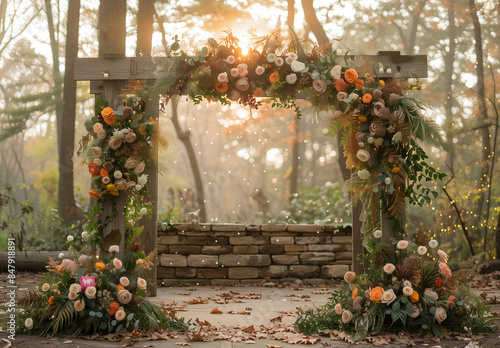 Maternity backdrop, wedding backdrop, photography background with delicate flowers in enchanted garden.