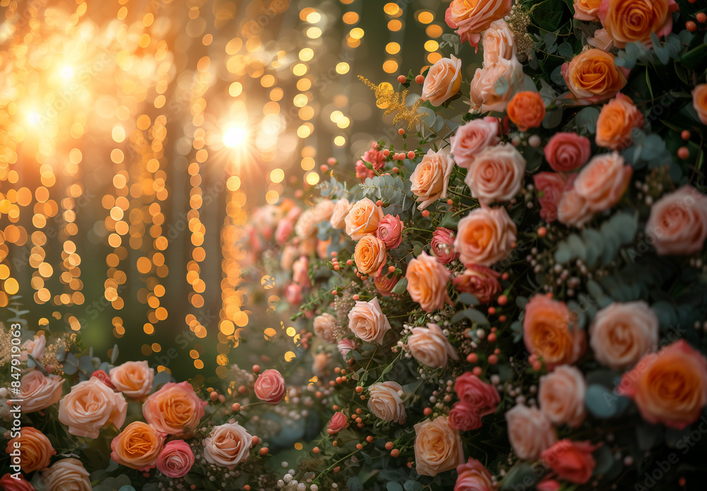 Naklejka premium Maternity backdrop, wedding backdrop, photography background with delicate flowers and vintage wall.