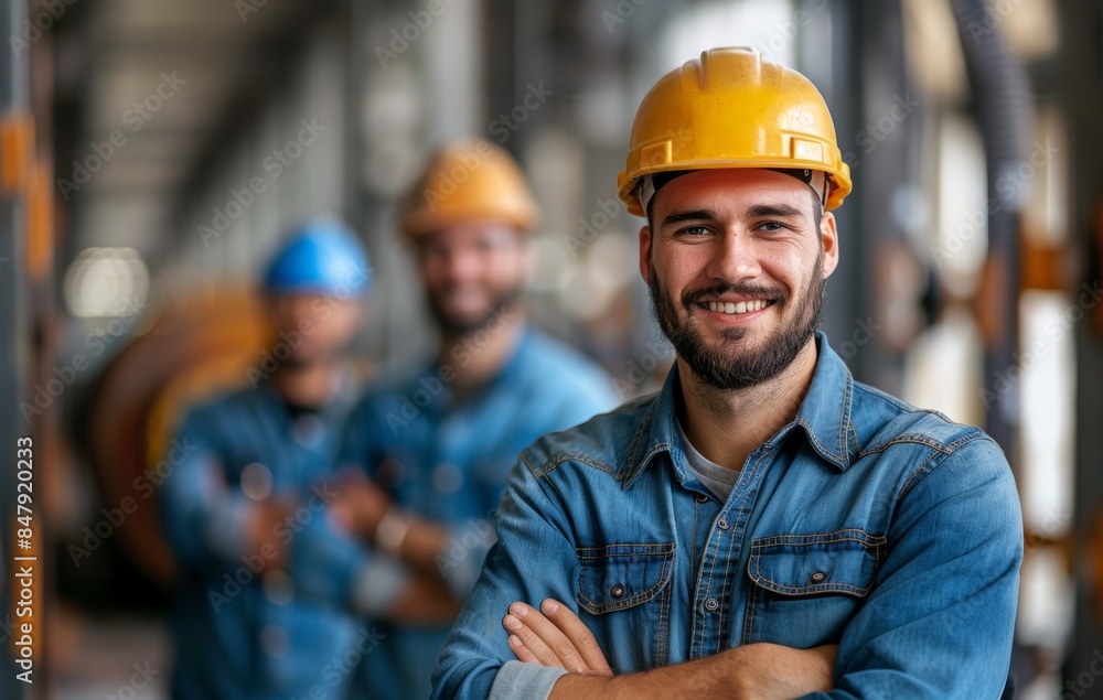 Group of construction workers in safety helmets Group of construction workers in safety helmets