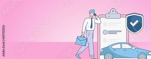Buy insurance for car flat character vector concept operation illustration
