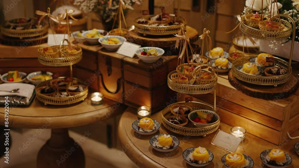 Decorated Table With Sweets At The Wedding. Desserts Bar Wedding Catering. buffet, delicious sweet snacks, and other sweets Decorated Table With Sweets At The Wedding. Desserts Bar Wedding Catering. buffet, delicious sweet snacks, and other sweets