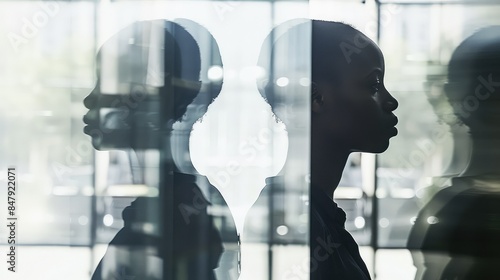 portrait of an African-American woman with multiple reflections, exploring identity and perception