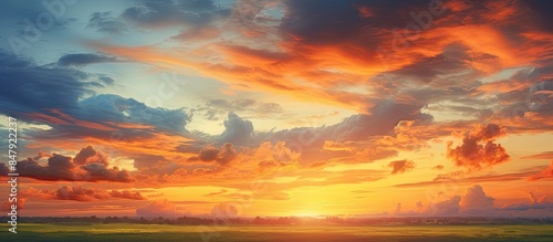 Cloudy sunset in late spring. Creative banner. Copyspace image