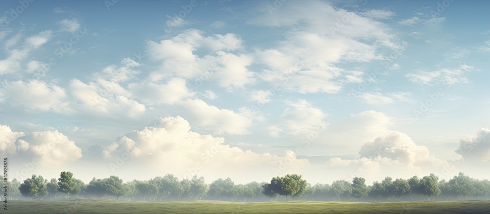 The view overlooking the trees the sky the clouds even though it is daytime but the weather is still cold. Creative banner. Copyspace image