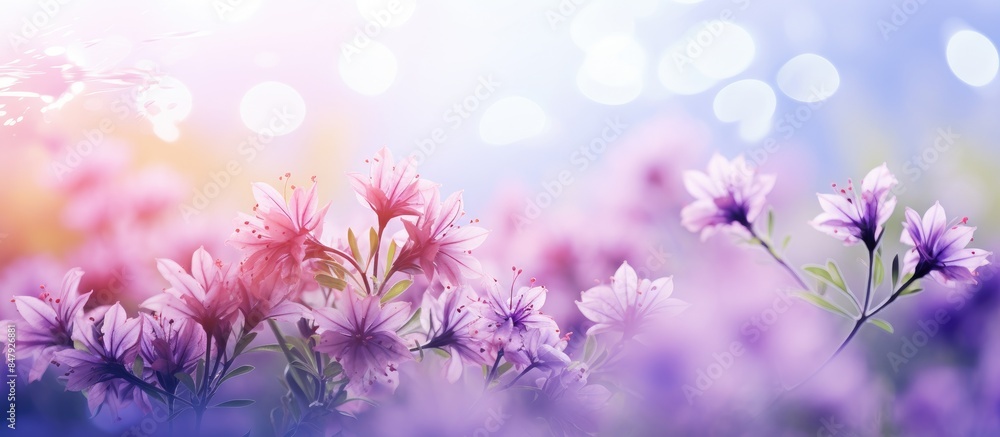 Naklejka premium Violet Love Violet Blossom Flowers in Spring season Nature lover concept. Creative banner. Copyspace image