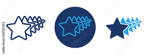 Five stars icon, 5 star rating stars, white and blue color stars icons with filled and outlined styles 