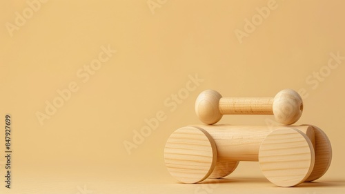 Wooden toy car with minimalist design on beige background