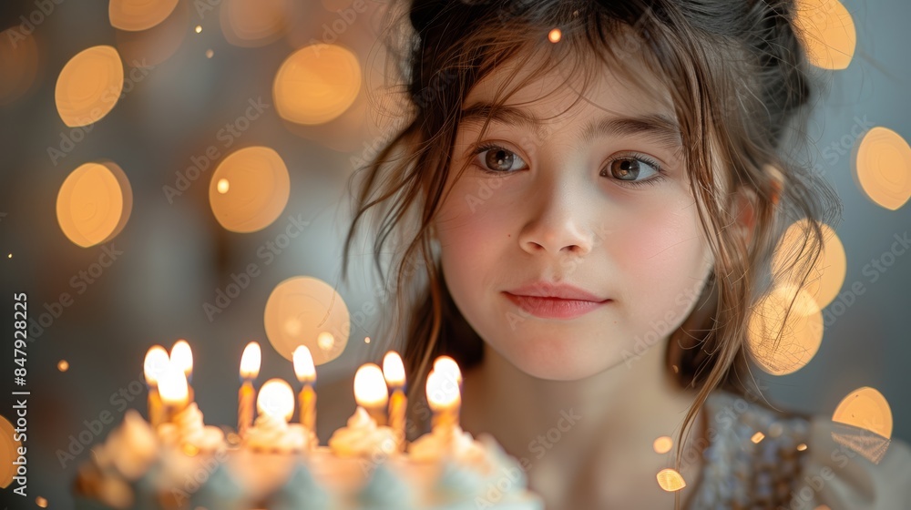 Birthday celebration party, little girl with cake Birthday celebration party, little girl with cake