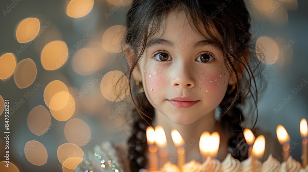 Birthday celebration party, little girl with cake Birthday celebration party, little girl with cake