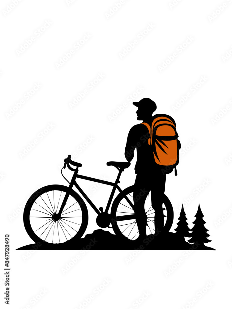 Obraz premium Vector t-shirt design black silhouette hiking bike vintage retro sunshine isolated on white background conceptual art vibrant painting illustration