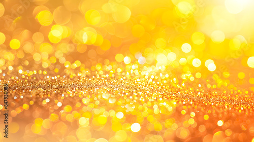 Golden Glittering Bokeh Background with Warm Yellow Tones, Perfect for Festive, Celebration, and Holiday Themes, Abstract Light Patterns Creating a Sparkling and Shimmering Effect