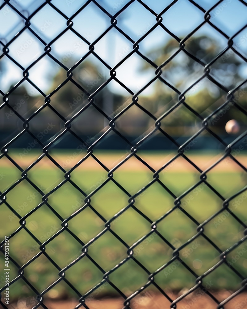 Closeup of black chain link fence at baseball field Closeup of black chain link fence at baseball field