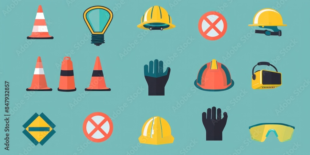 icon of Safety, security icons set. warning symbols for personal occupational protection. Flat graphic vector icon of Safety, security icons set. warning symbols for personal occupational protection. Flat graphic vector