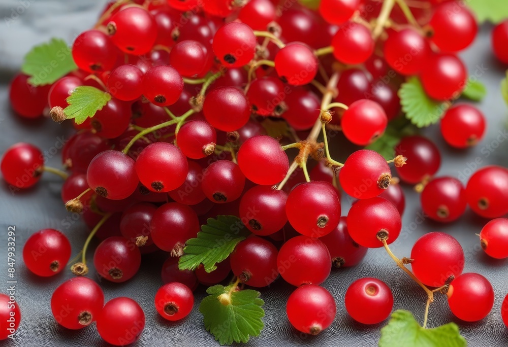 A close-up of red currants in a wine glass on a gray background A close-up of red currants in a wine glass on a gray background