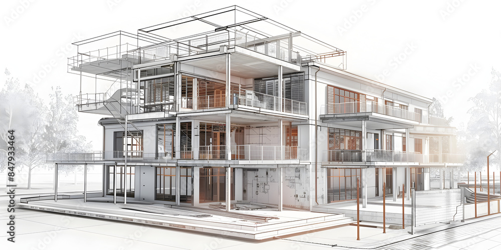 An architectural model of a building with multiple balconies and ...