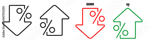 Percent down and up  arrow sign editable stroke outline icon isolated on white background flat vector illustration. Pixel perfect.