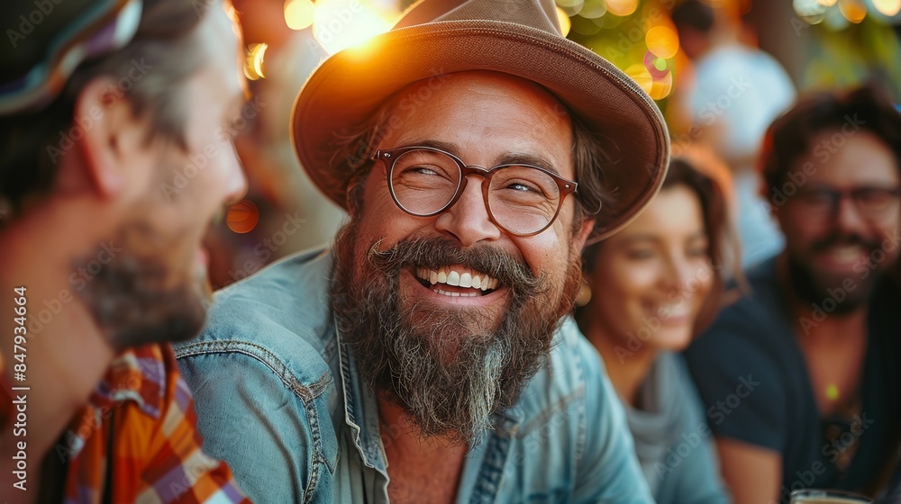 overweight man in his 40s from USA, hanging out with friends, feeling happy overweight man in his 40s from USA, hanging out with friends, feeling happy