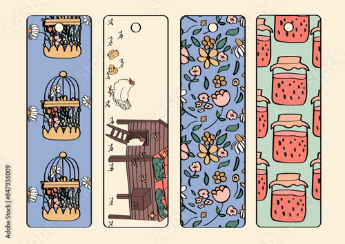 Cute farmcore hand-drawn bookmarks collection.