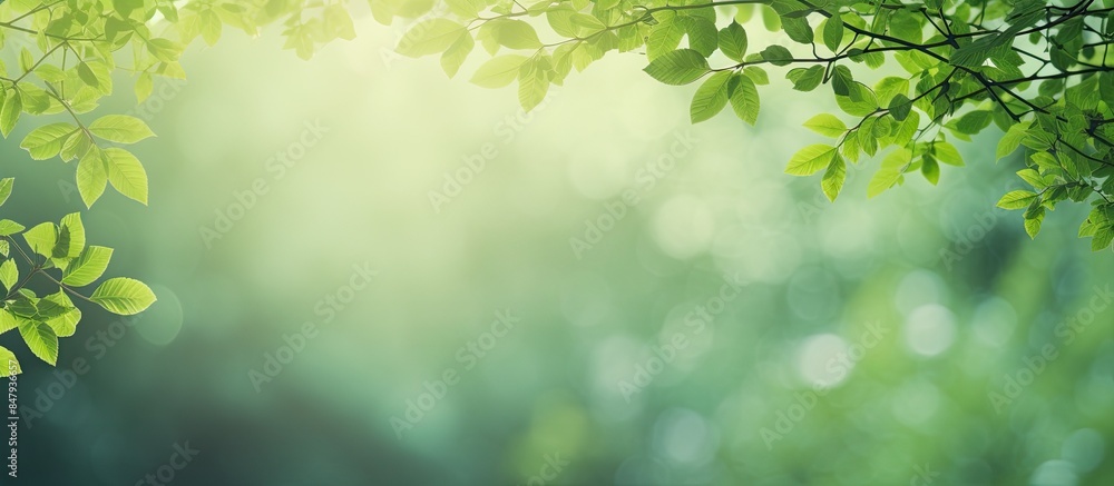 branches with green leaves beautiful green background. Creative banner. Copyspace image branches with green leaves beautiful green background. Creative banner. Copyspace image