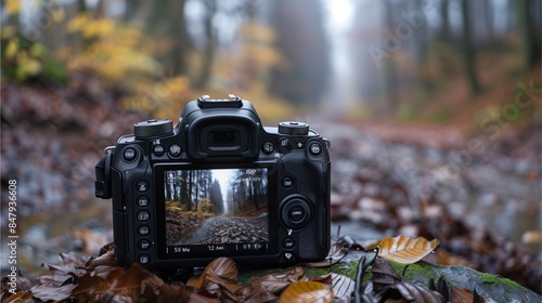A timeless symbol of nostalgia, an old camera lies amidst a scattering of leaves, its weathered exterior hinting at countless memories preserved within