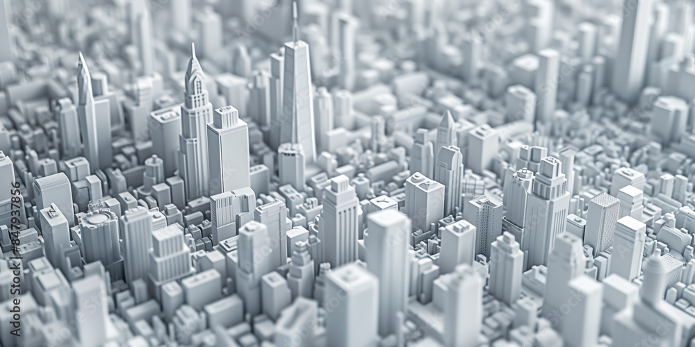 Fototapeta premium Birds Eye view of a modern city. Urban concept. White clay 3D rendering. Created with Generative AI technology.