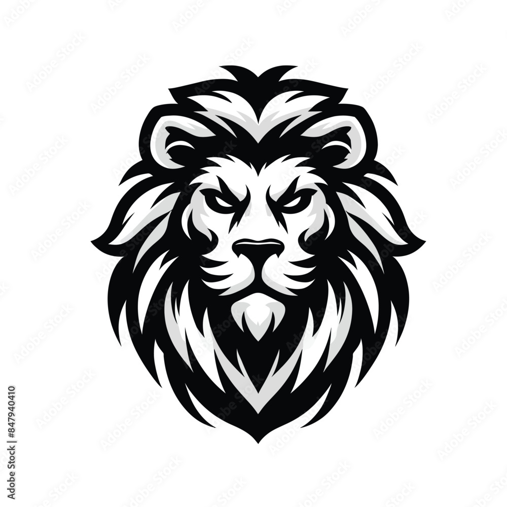 Fototapeta premium Cartoon illustration of a fierce lion in black and white