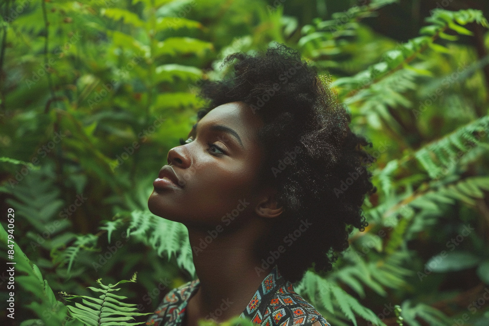 Beautiful young black woman enjoying nature in a forest Beautiful young black woman enjoying nature in a forest