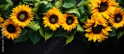 Wallpaper Mural sun flowers with green leafs. Creative banner. Copyspace image Torontodigital.ca