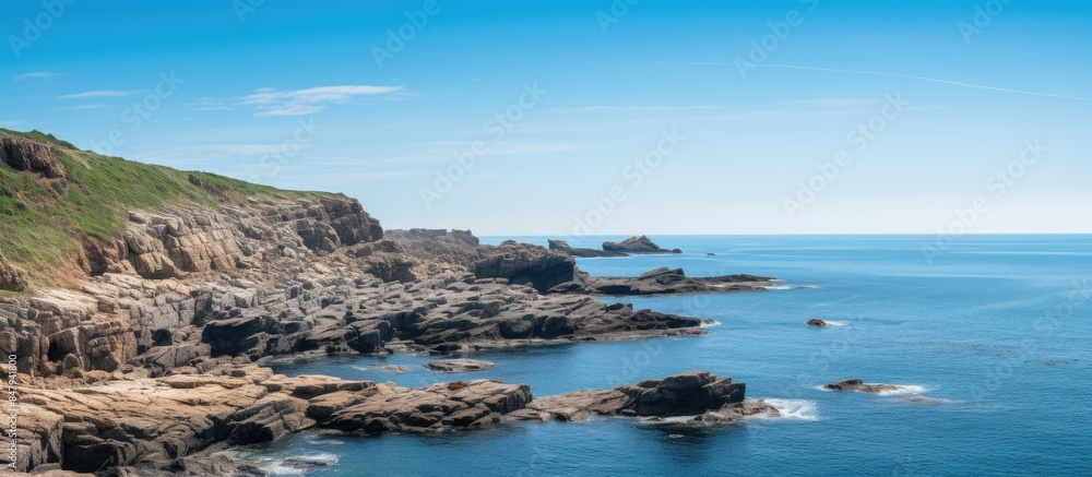 Clear sky with sea and rocks. Creative banner. Copyspace image Clear sky with sea and rocks. Creative banner. Copyspace image