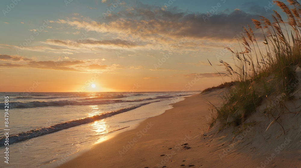 A serene beach at sunset with gentle waves lapping against the shore and the warm glow of the setting sun casting a peaceful light over the water, sunset over the beach, sunset at the beach A serene beach at sunset with gentle waves lapping against the shore and the warm glow of the setting sun casting a peaceful light over the water, sunset over the beach, sunset at the beach