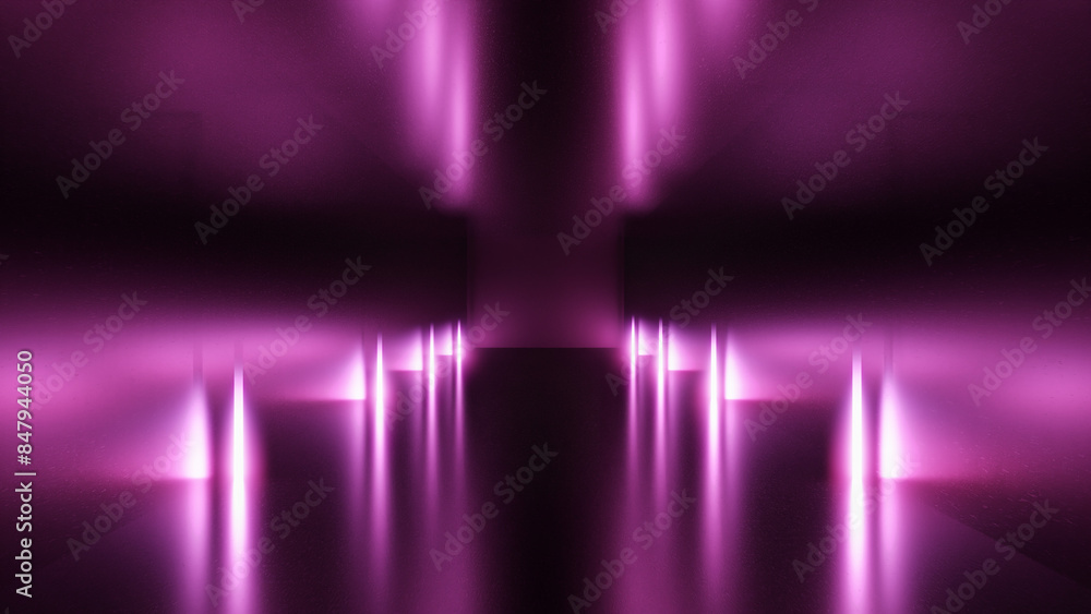 Abstract minimal neon background with glowing line. Futuristic corridor with light neon background. Fluorescent ultraviolet light, colorful laser neon lines, geometric endless tunnel. 3d rendering Abstract minimal neon background with glowing line. Futuristic corridor with light neon background. Fluorescent ultraviolet light, colorful laser neon lines, geometric endless tunnel. 3d rendering