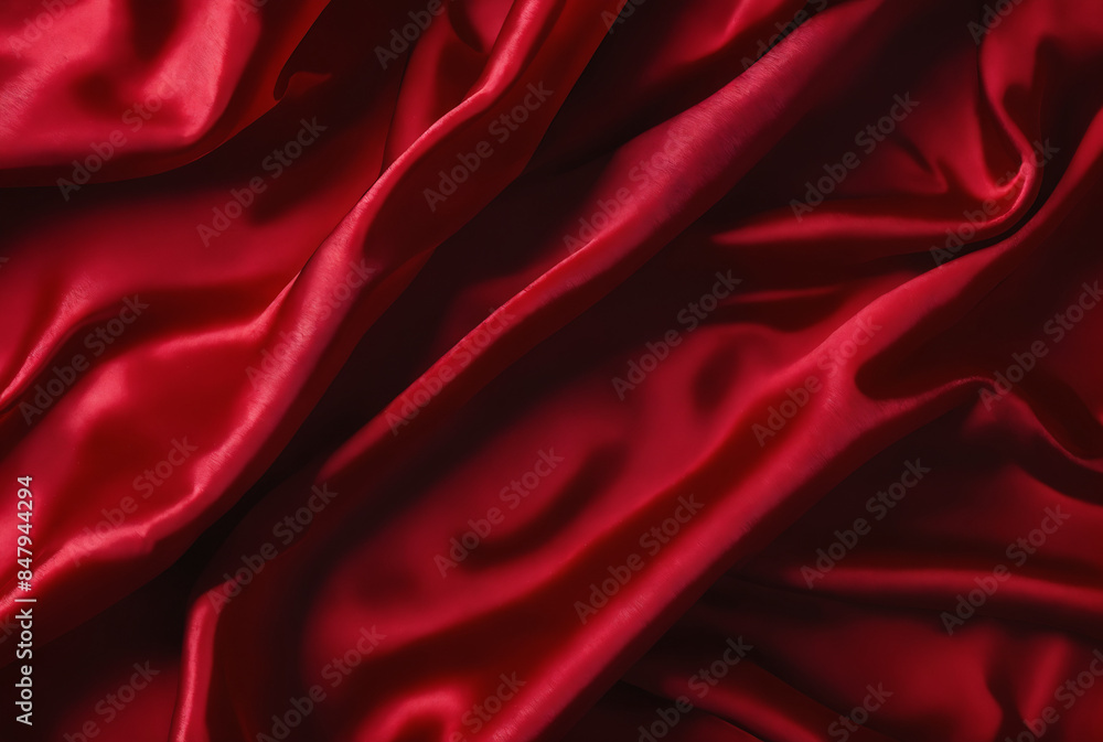 Close up of smooth, red silk fabric draped Close up of smooth, red silk fabric draped