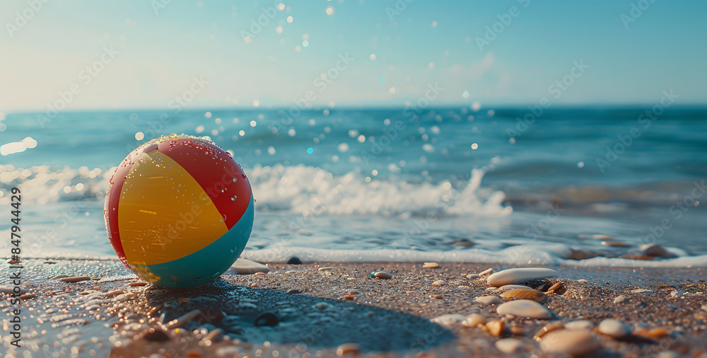 Obraz premium nflatable Beach Balls and Waves on a Leisurely Holiday by the Sea
