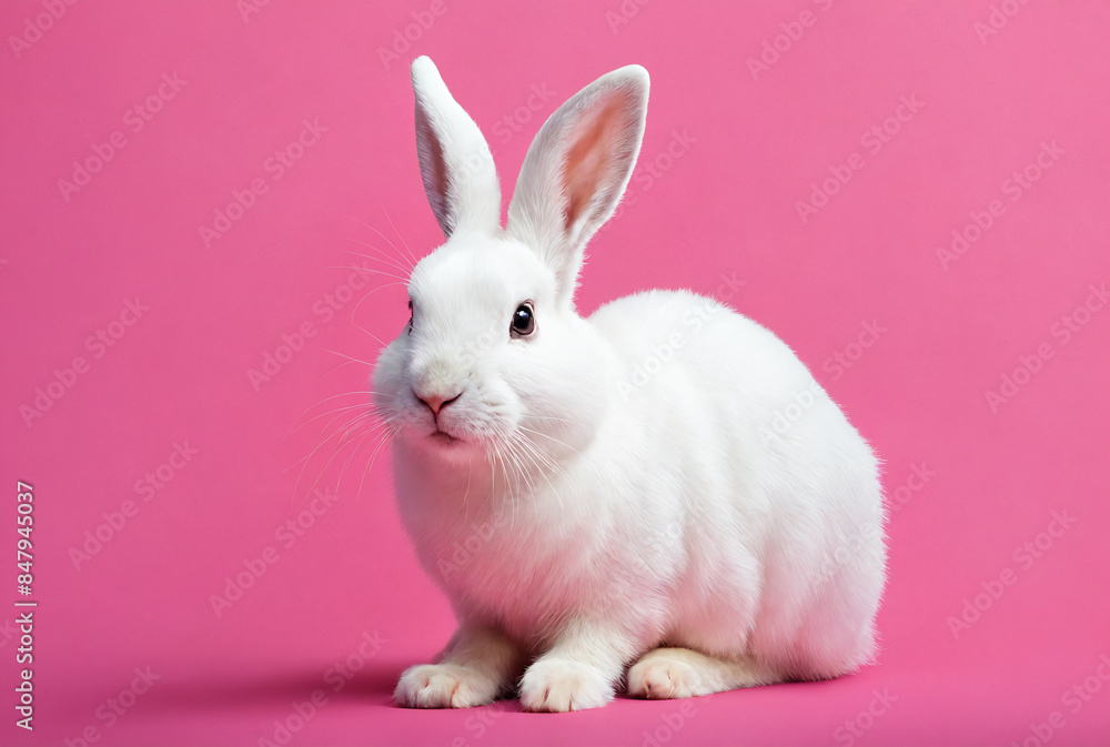 White rabbit sitting on pink background White rabbit sitting on pink background
